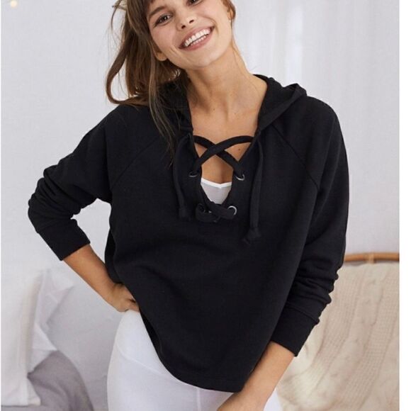 aerie Tops - Aerie lace up hoodie black